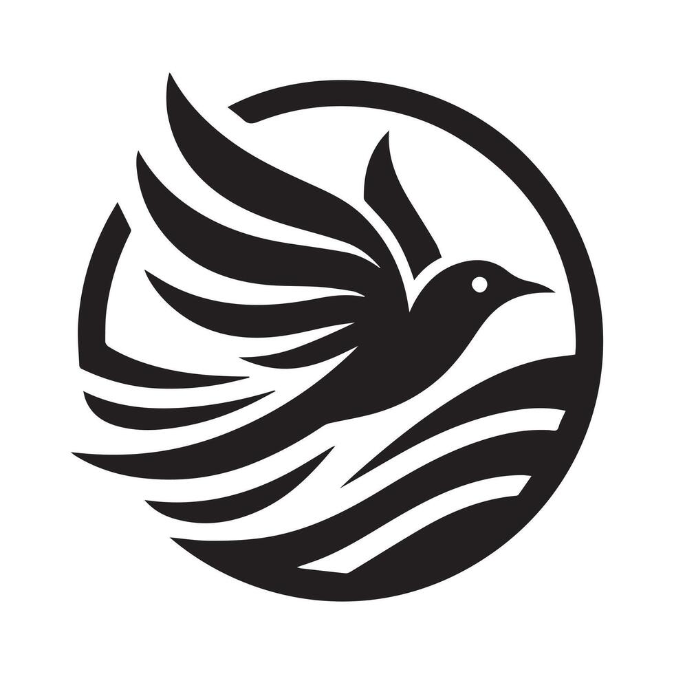 A stylized, black and white graphic of a bird in flight. vector
