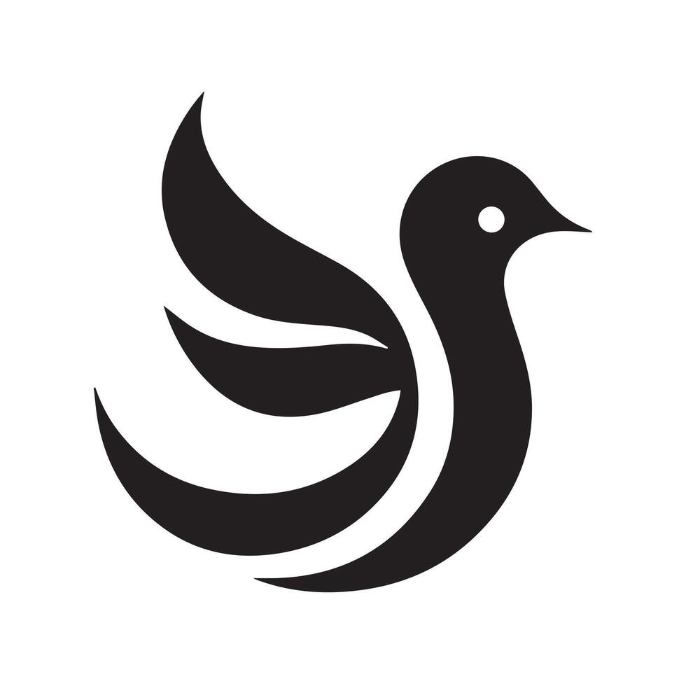 A simple, black and white graphic of a bird in flight against a circular backdrop. vector
