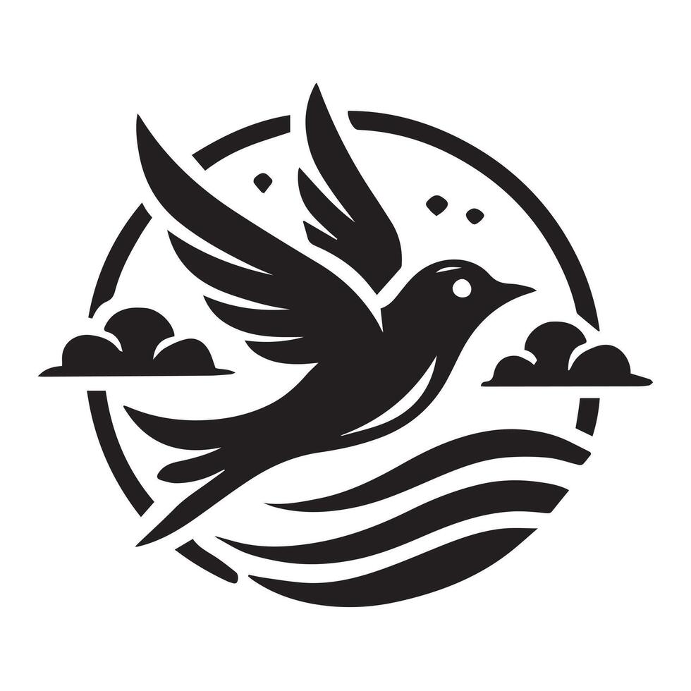 Black and White Stylized Bird in Flight vector