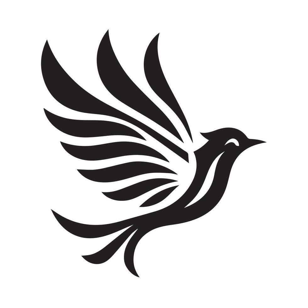 Elegant Black and White Stylized Bird in Flight icon vector