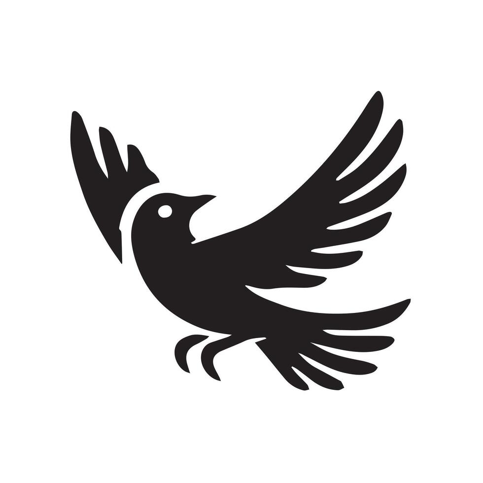 A stylized, black and white vecto graphic of a bird in flight, set against a large circle. vector
