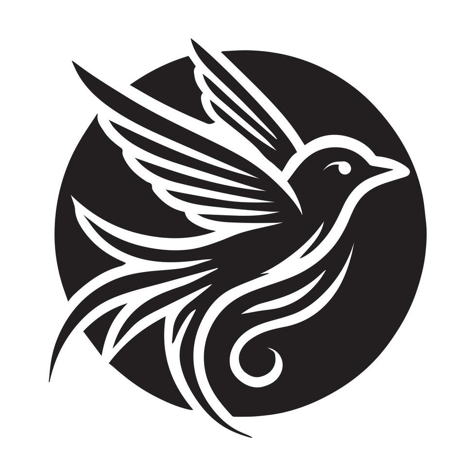 illustration of a bird in flight, enclosed within a circle. vector
