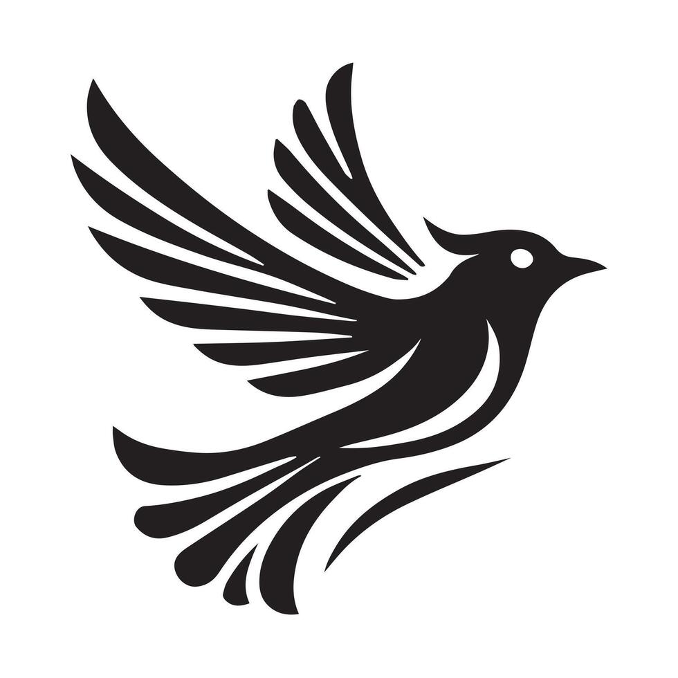 A bold, stylized silhouette of a bird in flight against a plain white background. vector