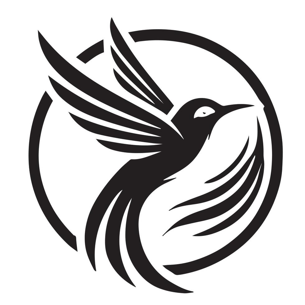 A simple, stylized black silhouette of a bird in flight against a white background. vector