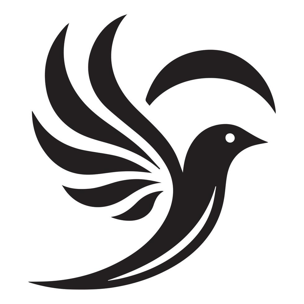 A black and white graphic of a bird in flight, set against a circular background evoking the sky or water. vector