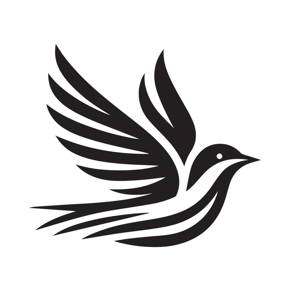 A stylized, black silhouette of a bird in flight against a plain white background. vector