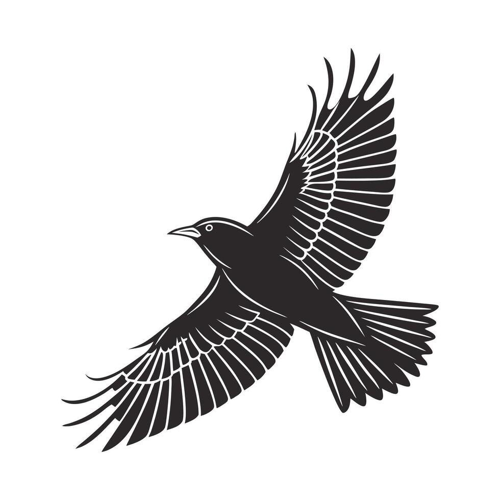 black silhouette of a parrot in mid-flight against a pure white background. vector