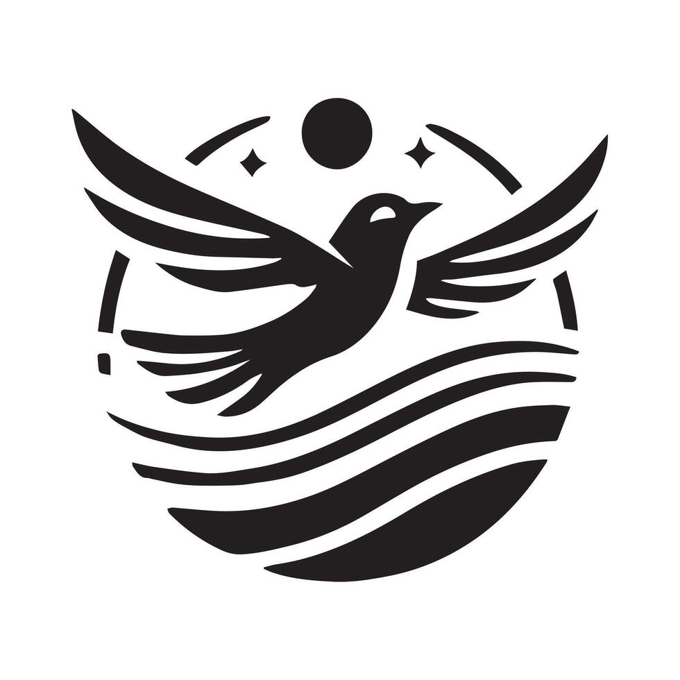 Stylized Black and White Bird in Flight, Graphic Design vector