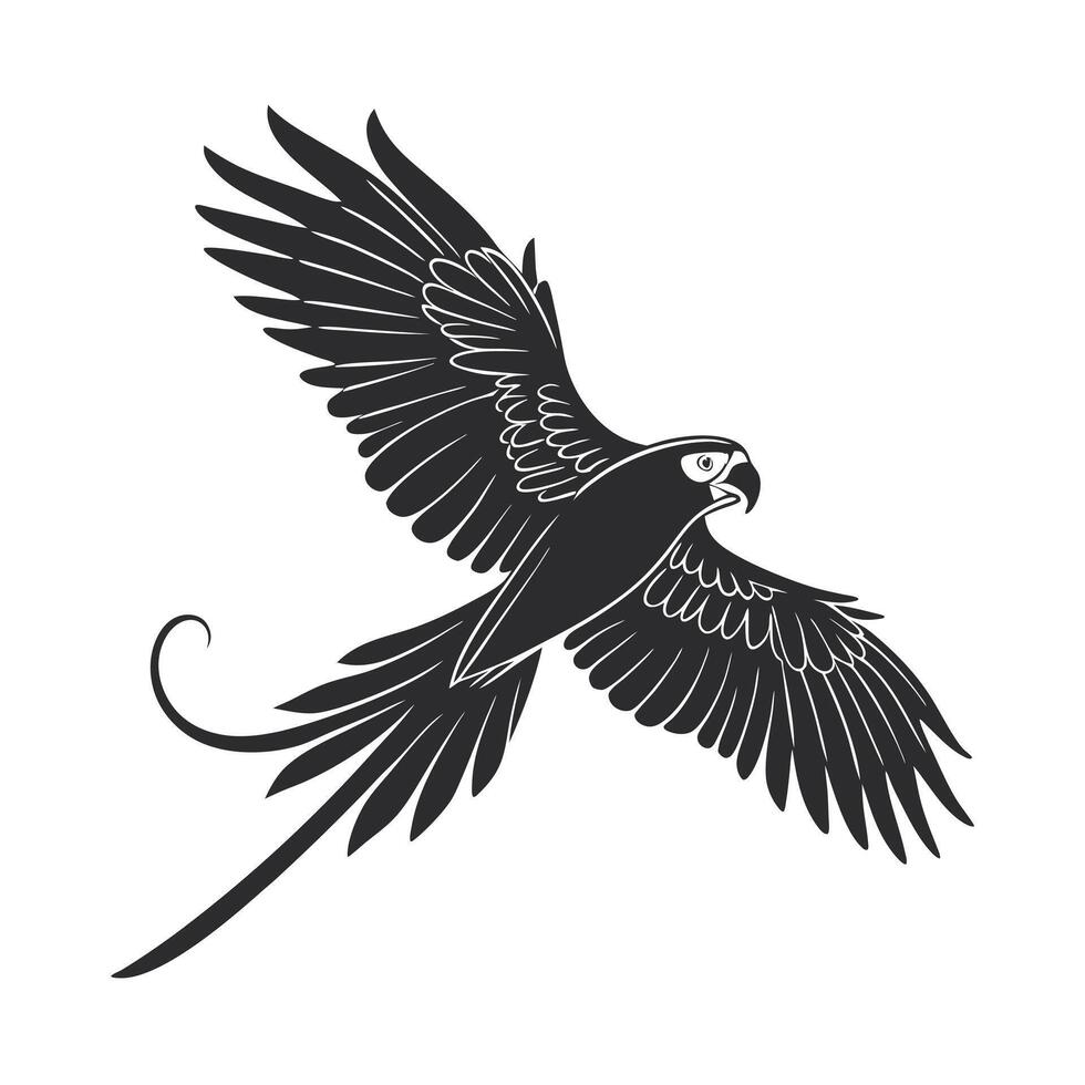 A bold, stylized graphic of a bald eagle soaring through the air. vector