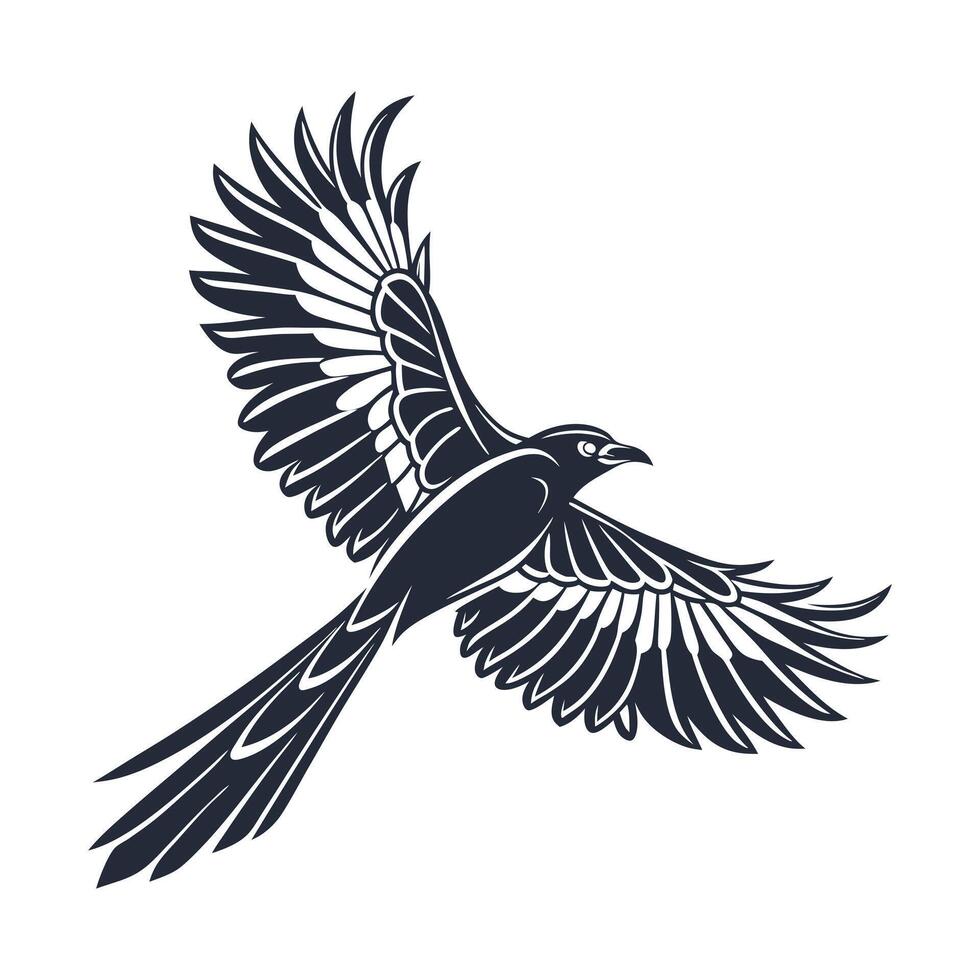 A bold, black and white silhouette of an eagle in flight. vector