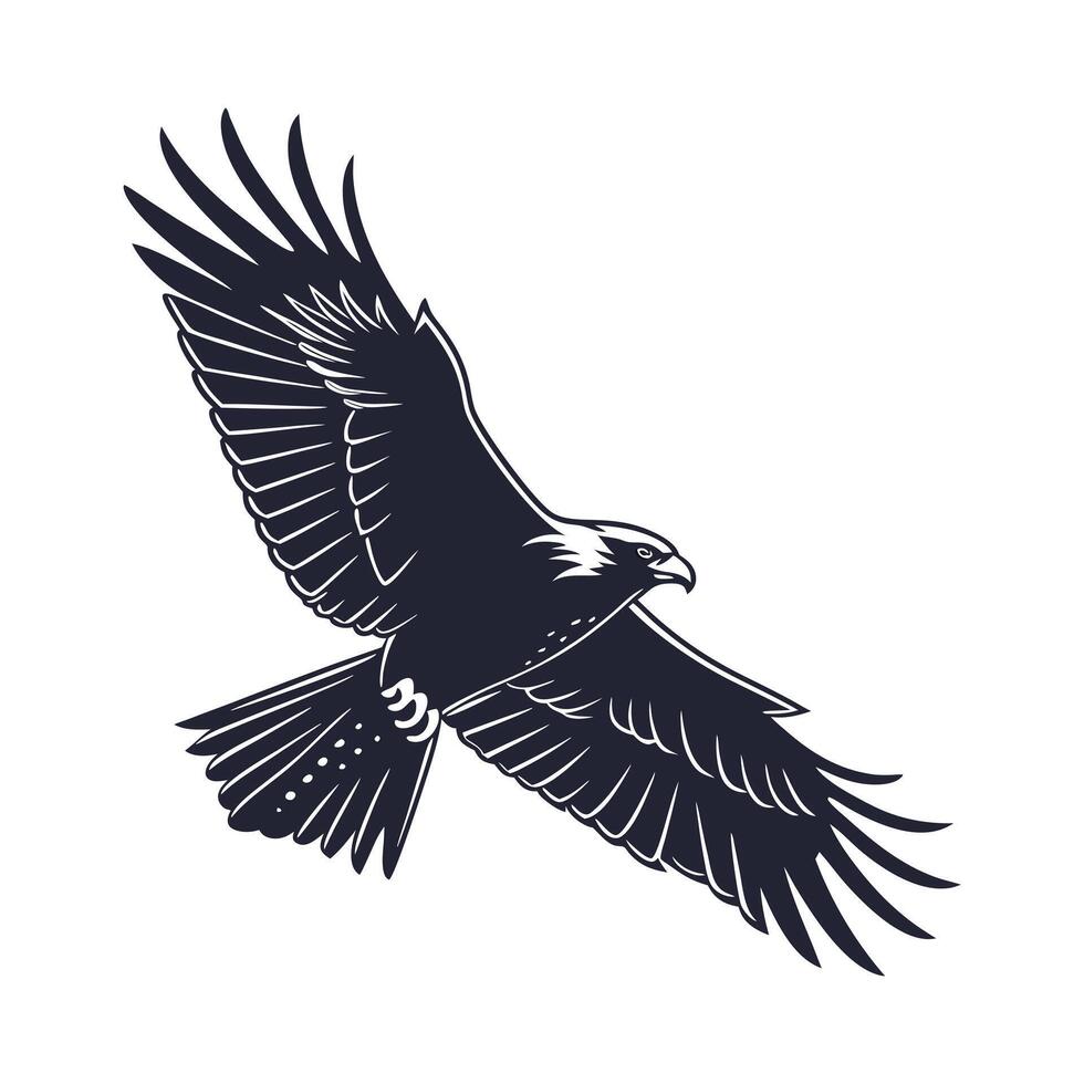 black and white silhouette of an eagle in flight. vector