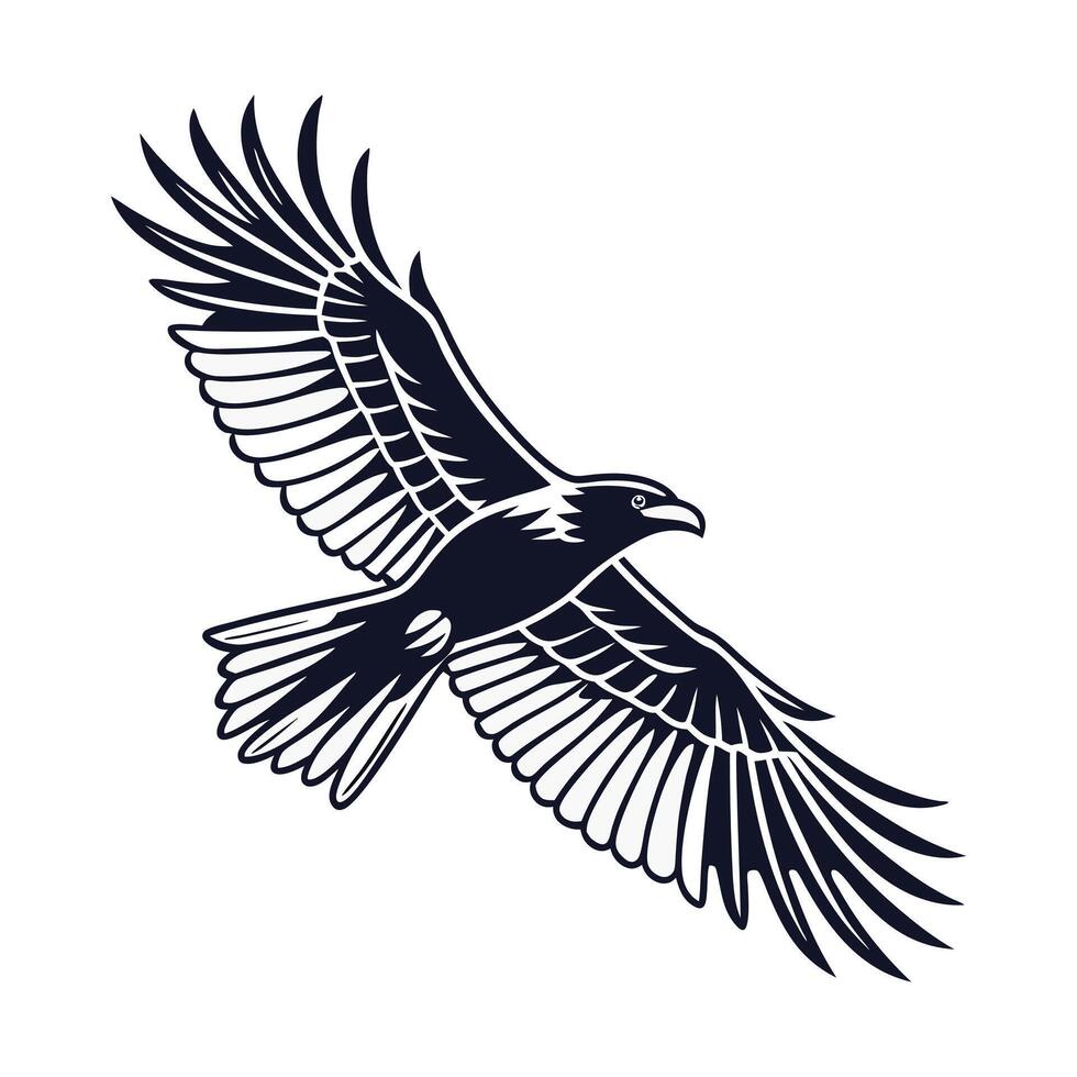 silhouette of a bird of prey, likely an eagle or hawk, in mid-flight. vector