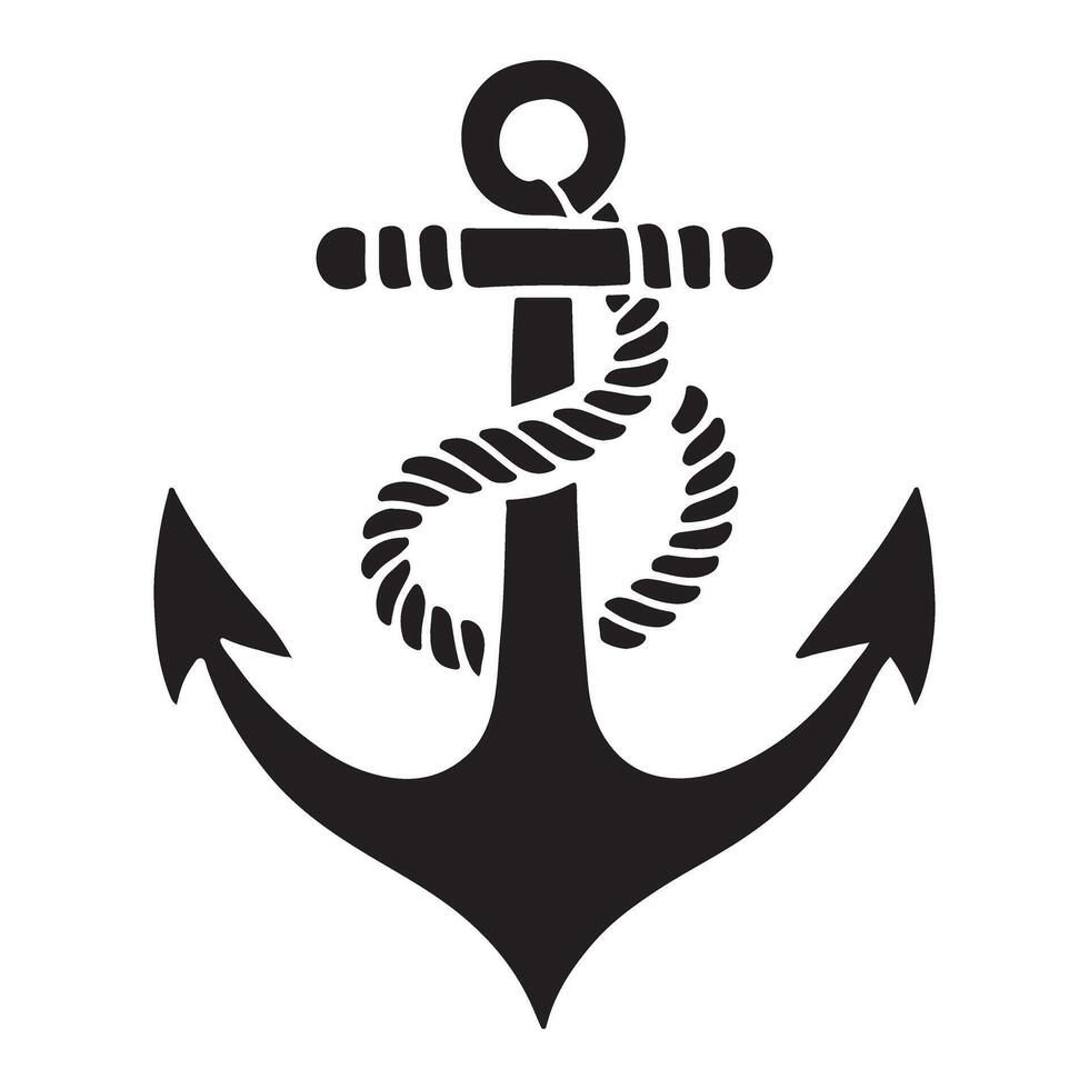 Silhouette Illustration of Anchor with Rope vector