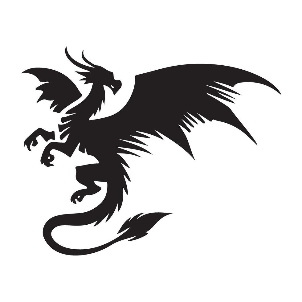 Powerful Black Dragon Silhouette Illustration vector