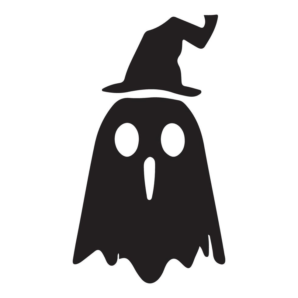 Spooky Ghost in Witch Hat Silhouette Halloween Illustration vector