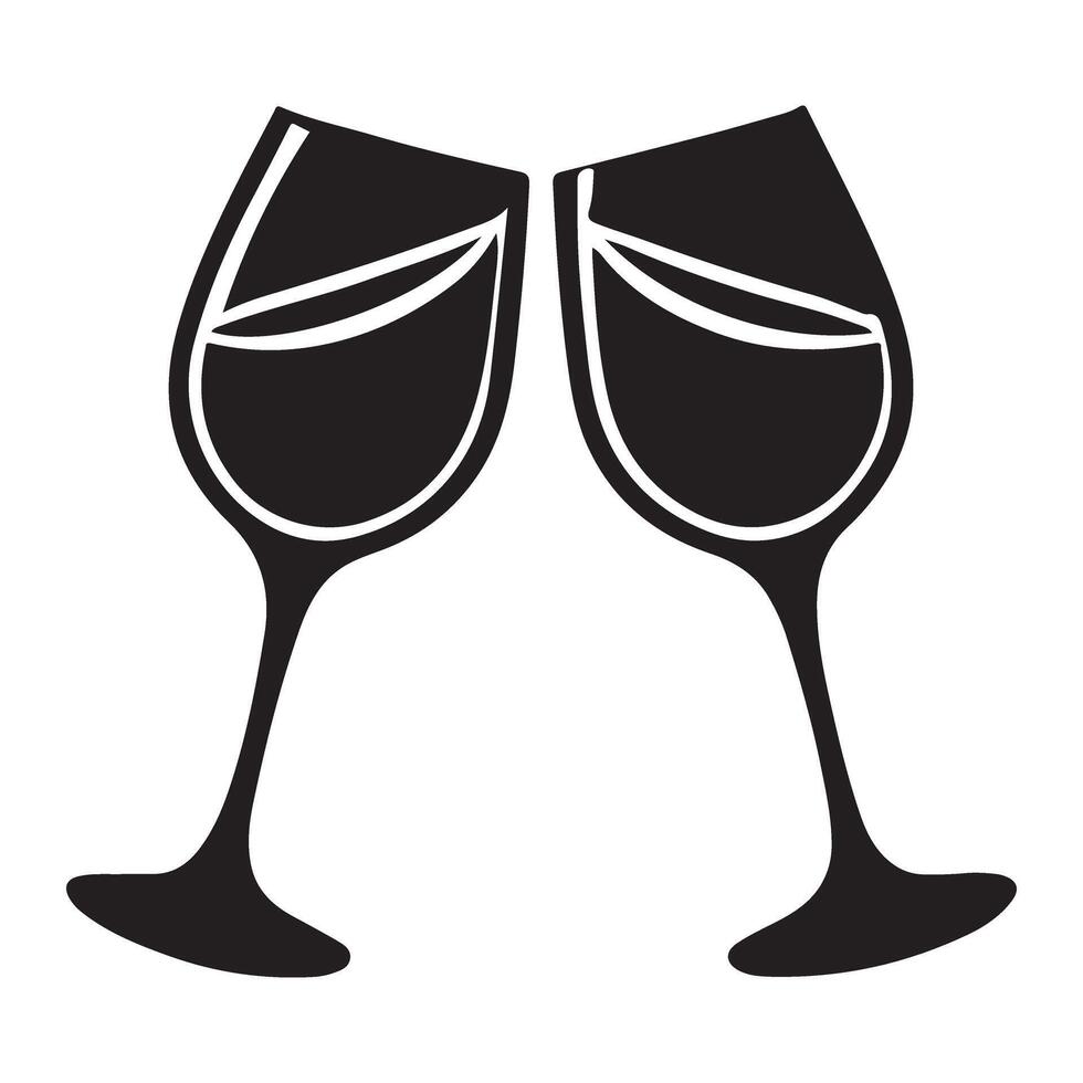 Silhouette of Two Wine Glasses Toasting Graphic vector