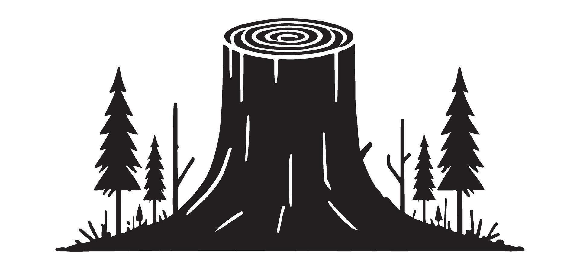 Tree Stump in Forest Silhouette Art vector