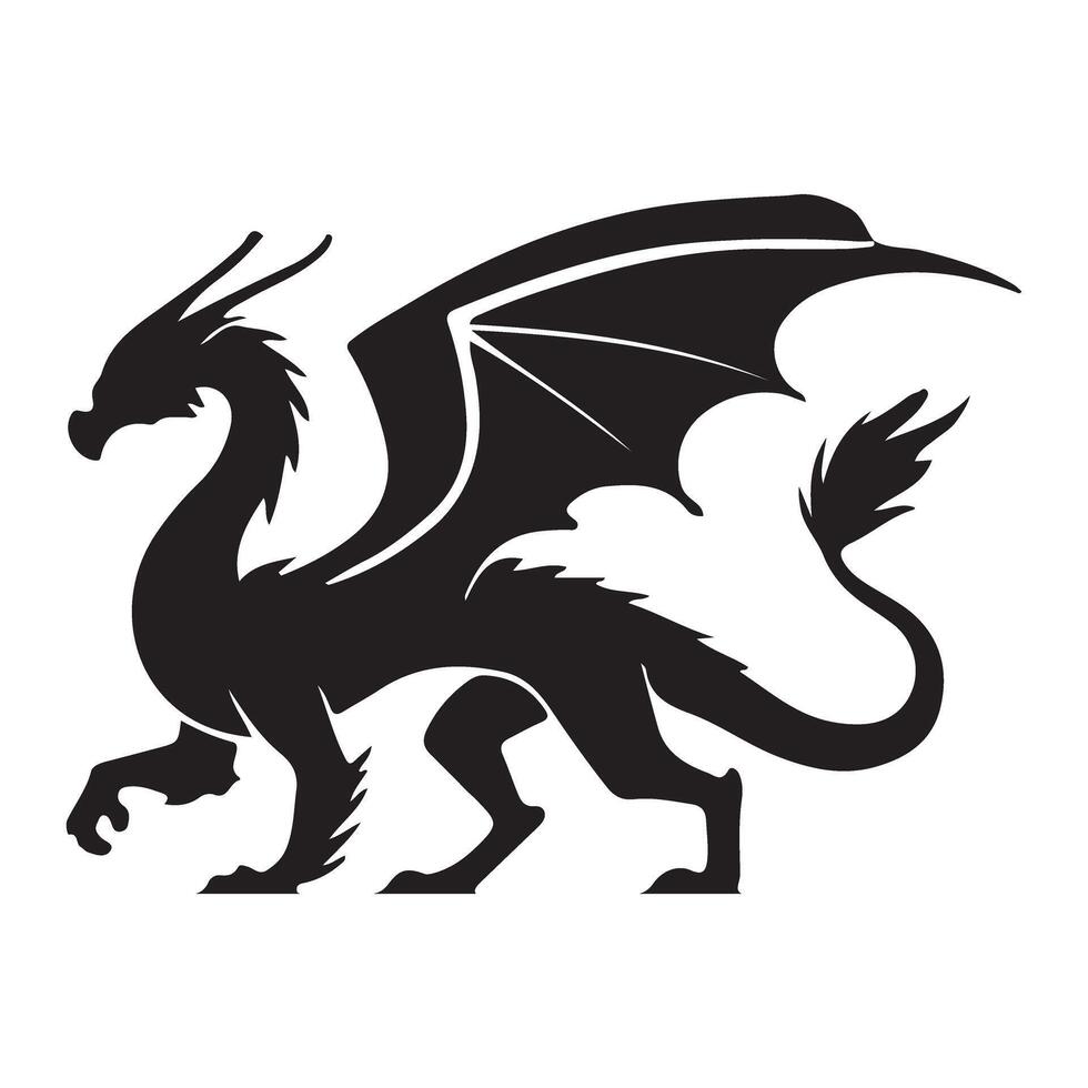 Powerful Black Dragon Silhouette Standing Proud vector