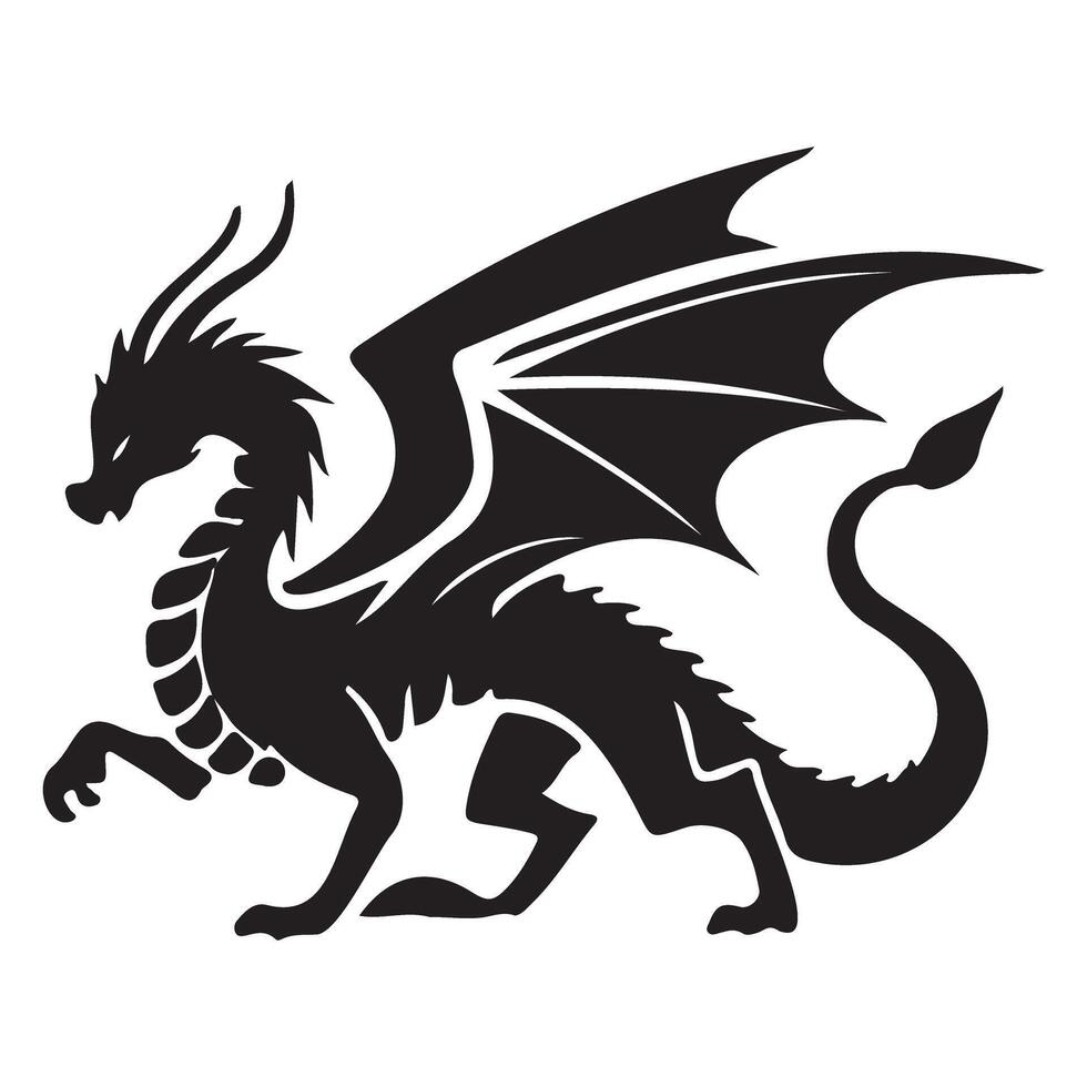Powerful Black Silhouette Dragon Standing Illustration vector