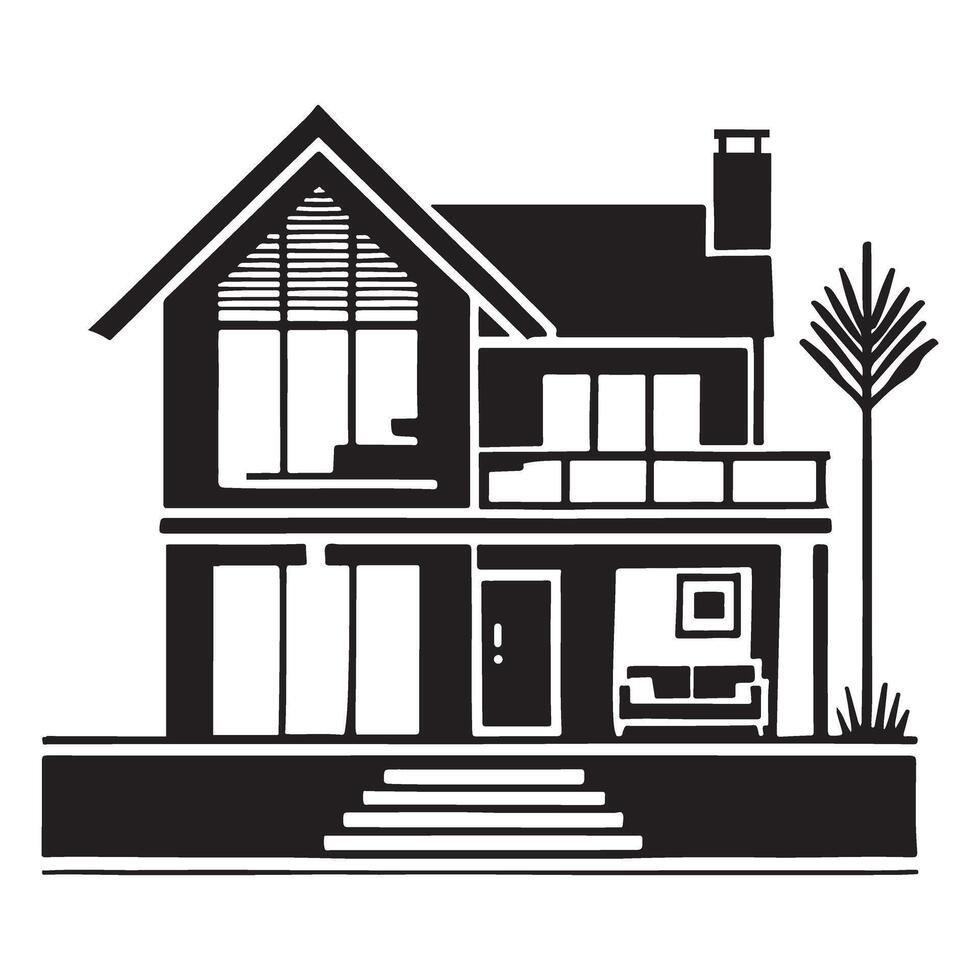 Modern Two Story House Silhouette Design vector