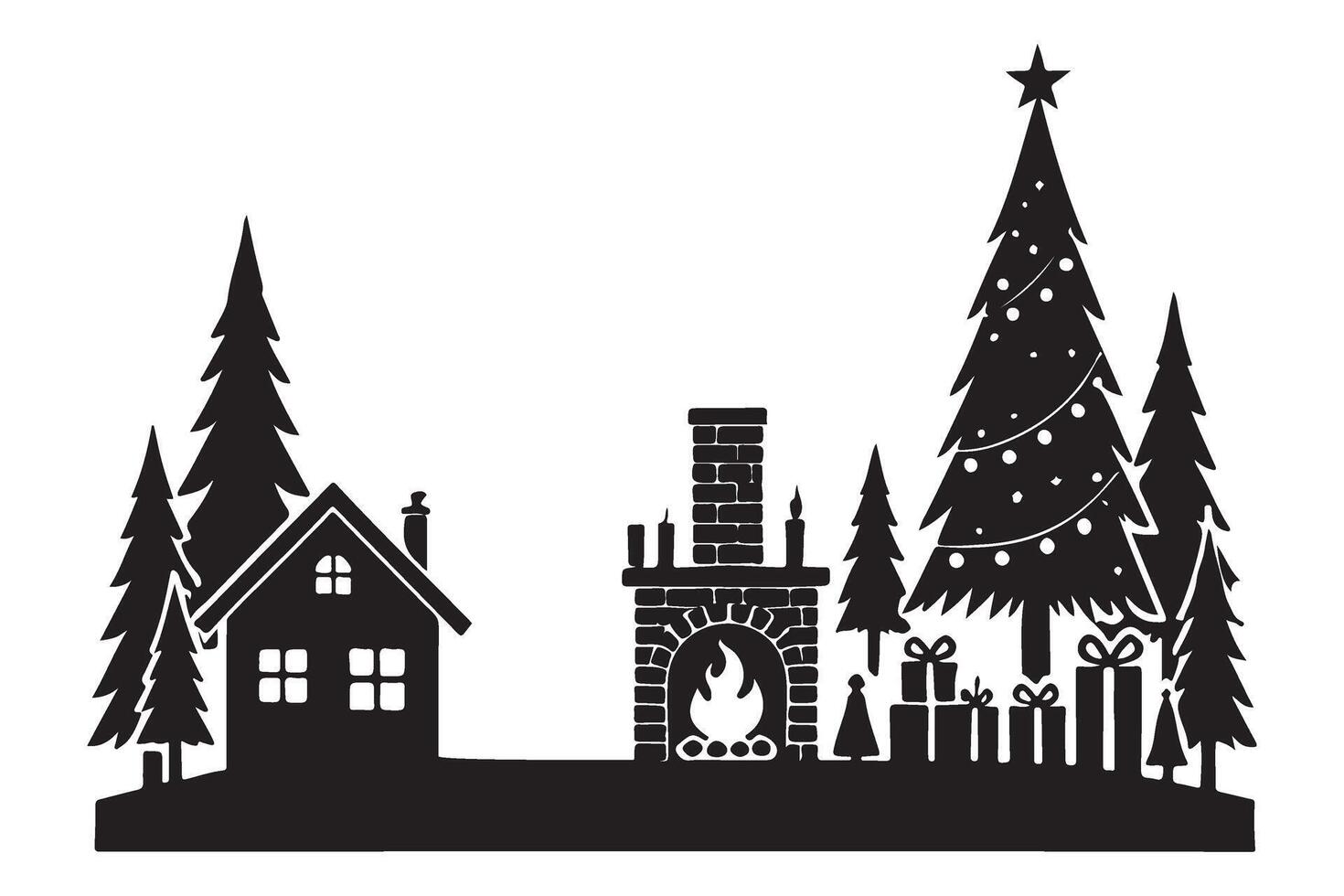 Festive Silhouette Illustration of a Christmas Scene vector