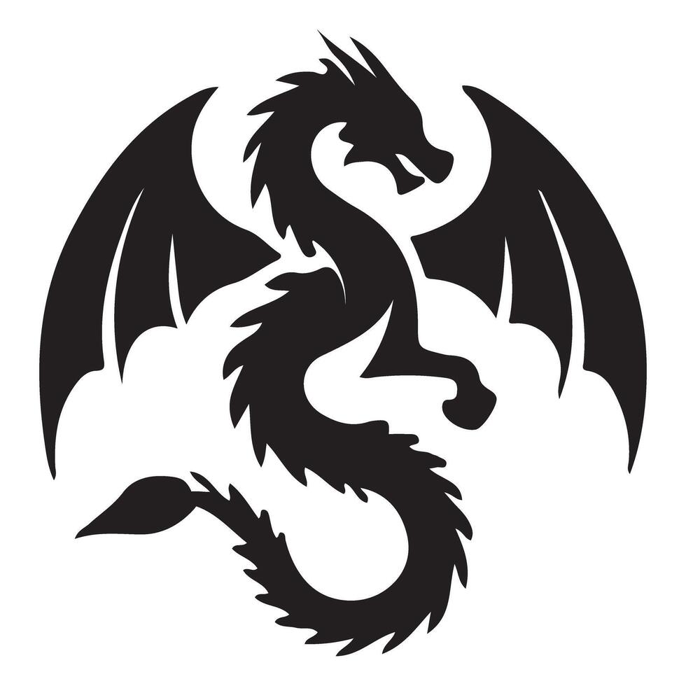 Majestic Black Silhouette Dragon Winged Creature Illustration vector