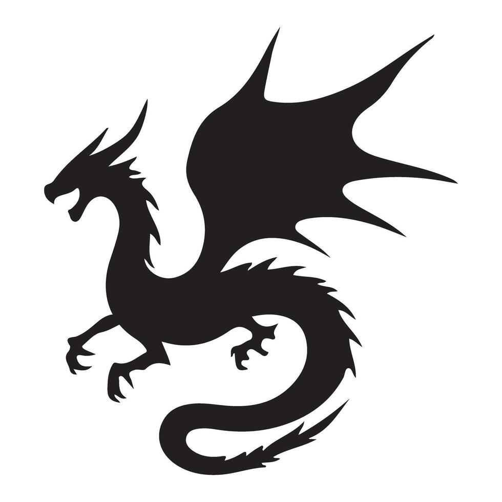 Majestic Black Silhouette Dragon in Flight vector