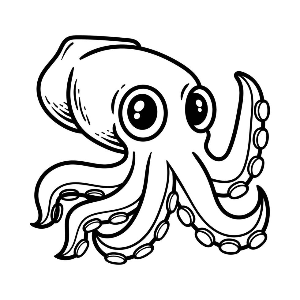 fun octopus cartoon character isolated drawing line style sketch classic vintage design illustration vector