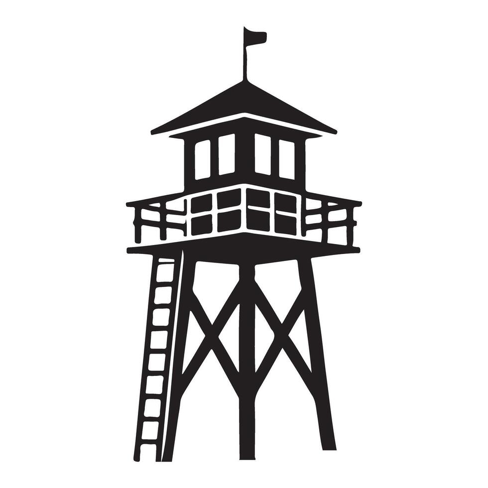 Wooden Lookout Tower Silhouette Illustration vector