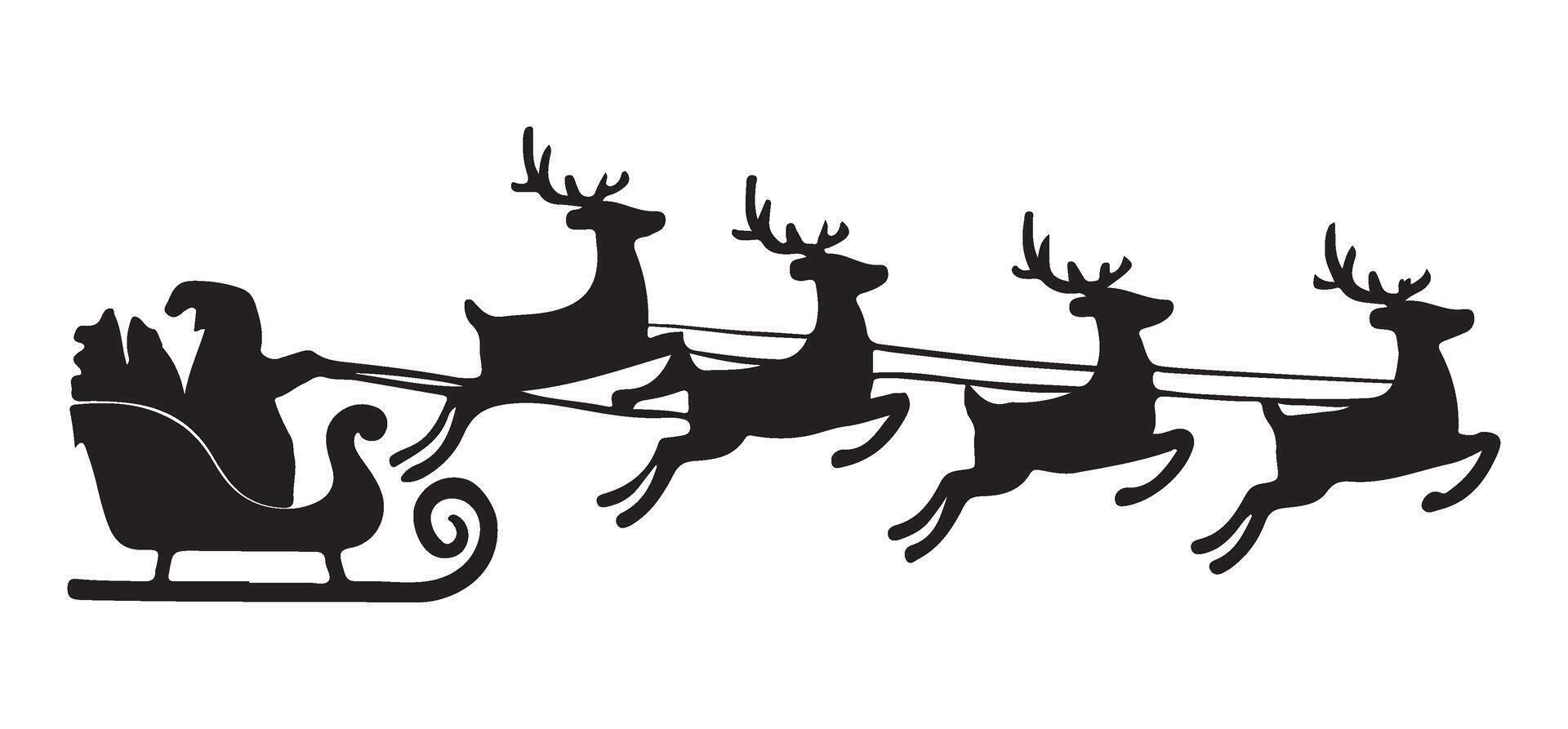 Santa Claus and Reindeer Silhouette Christmas Scene vector
