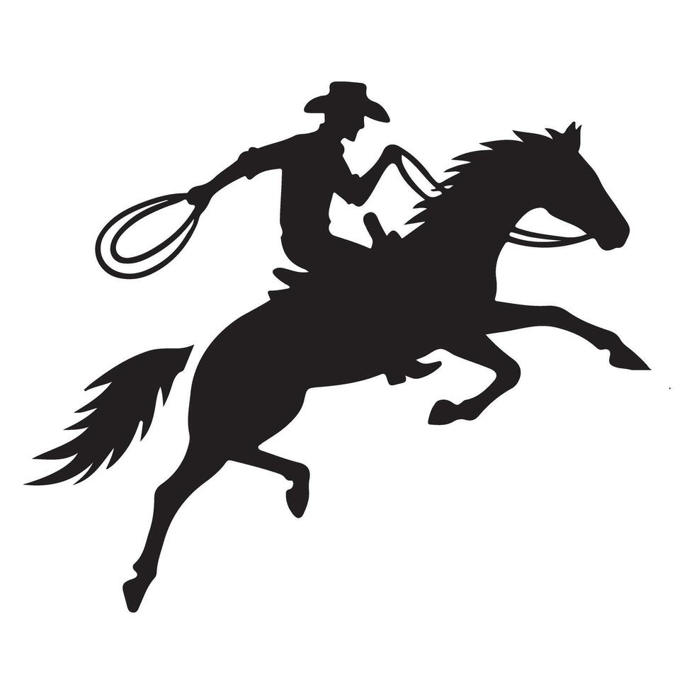 Silhouette of a Cowboy Roping a Wild Horse vector