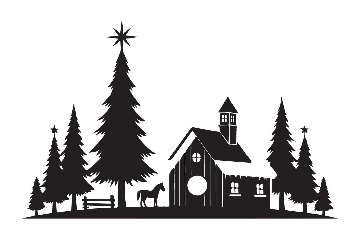 Scenic Winter Silhouette Christmas Scene Art vector