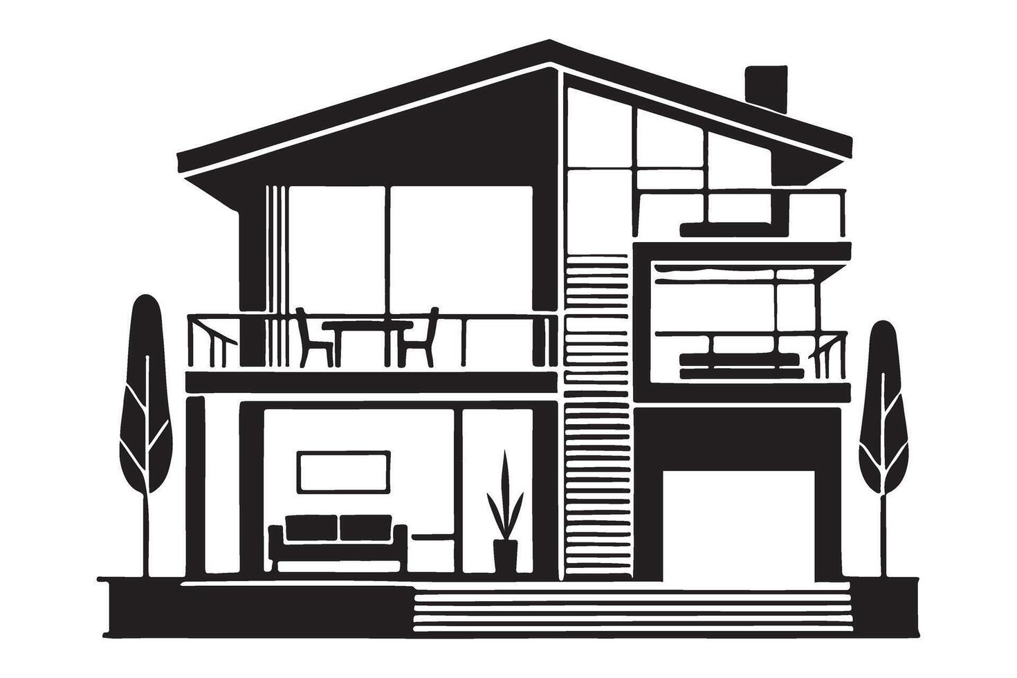 Silhouette of a Modern Two Story House with Balcony vector