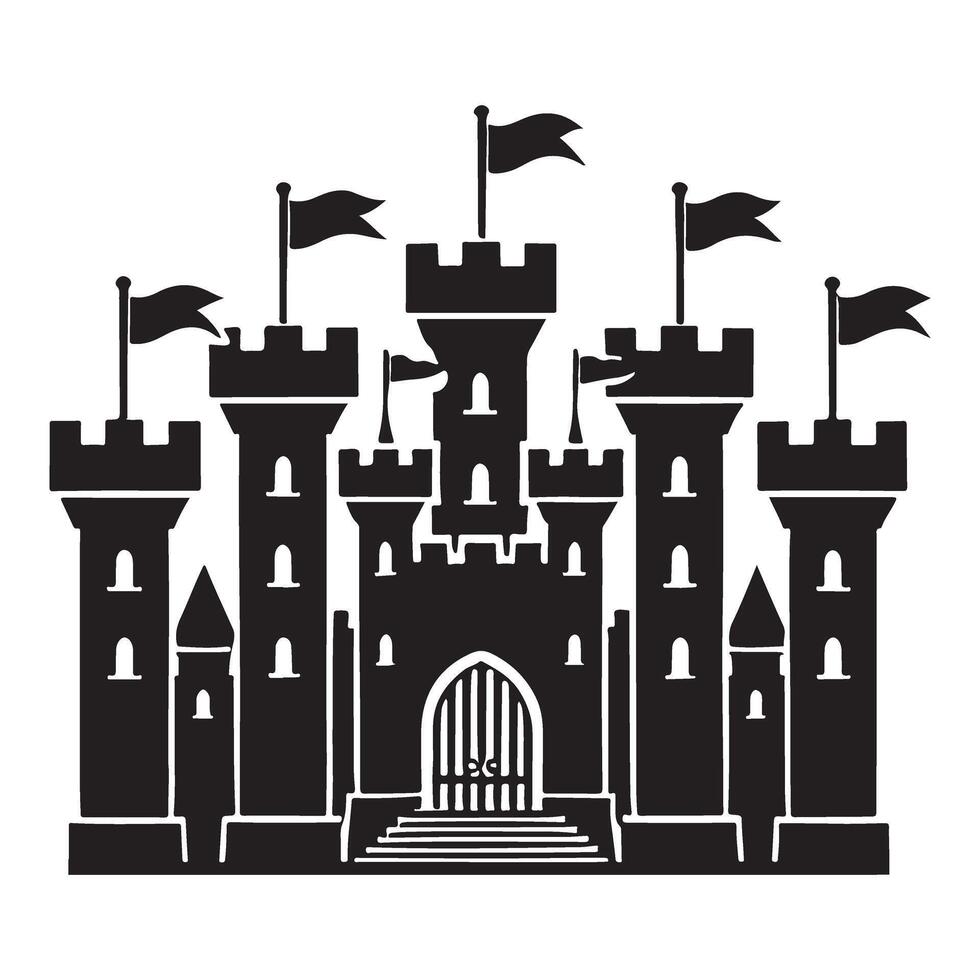 Imposing Medieval Castle Silhouette a Fortified Structure vector