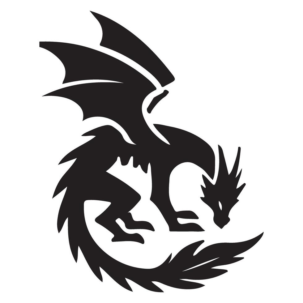 Elegant Black Dragon Silhouette Coiled and Ready vector