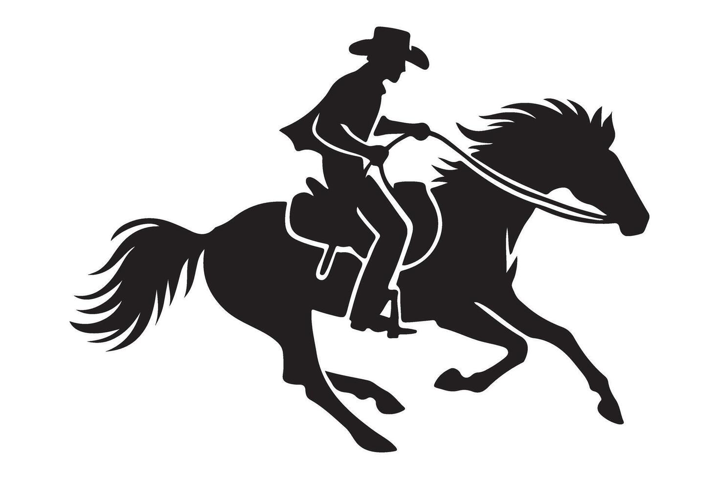 Silhouette of a Cowboy Riding a Horse at full Gallop vector