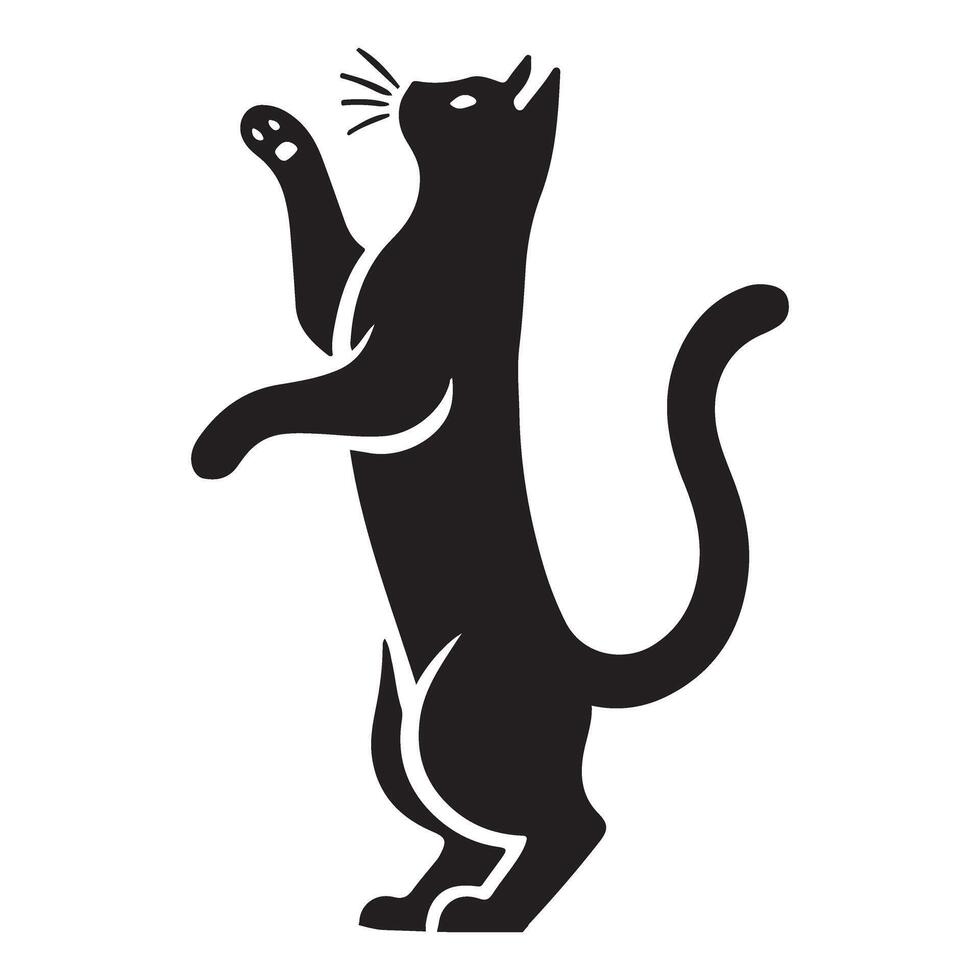 Silhouette Illustration of a Cat Reaching Up vector