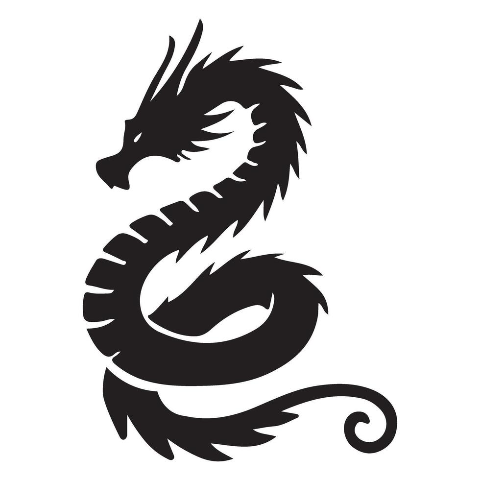 Coiled Black Dragon Silhouette Graphic vector
