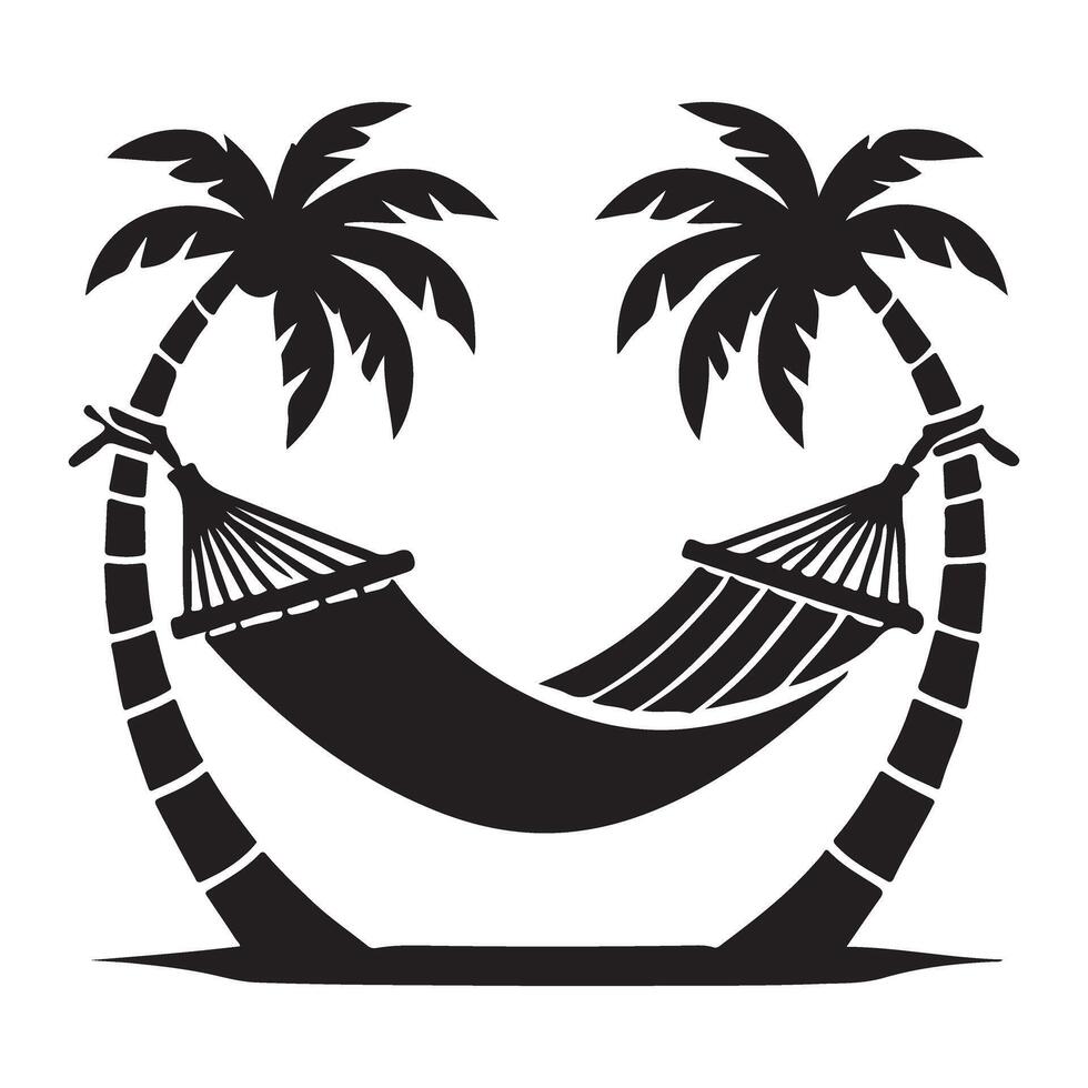 Silhouette Illustration of Hammock Between Palm Trees vector