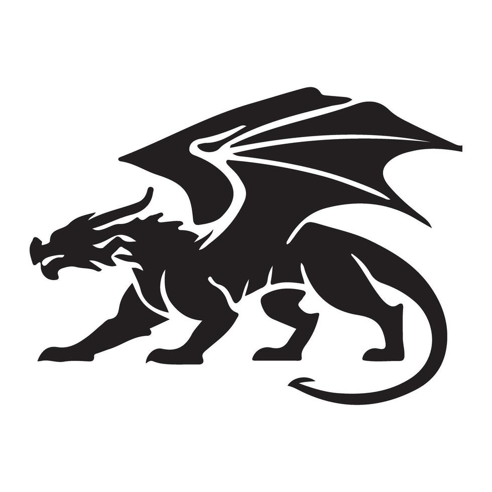 Fearsome Black Silhouette Dragon Alert and Powerful vector