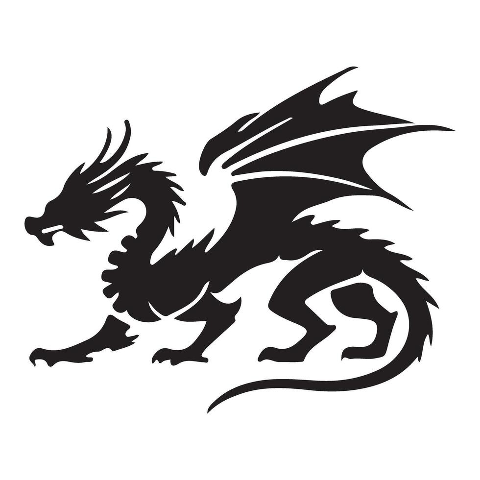 Fearsome Black Silhouette Dragon Crouching Illustration vector