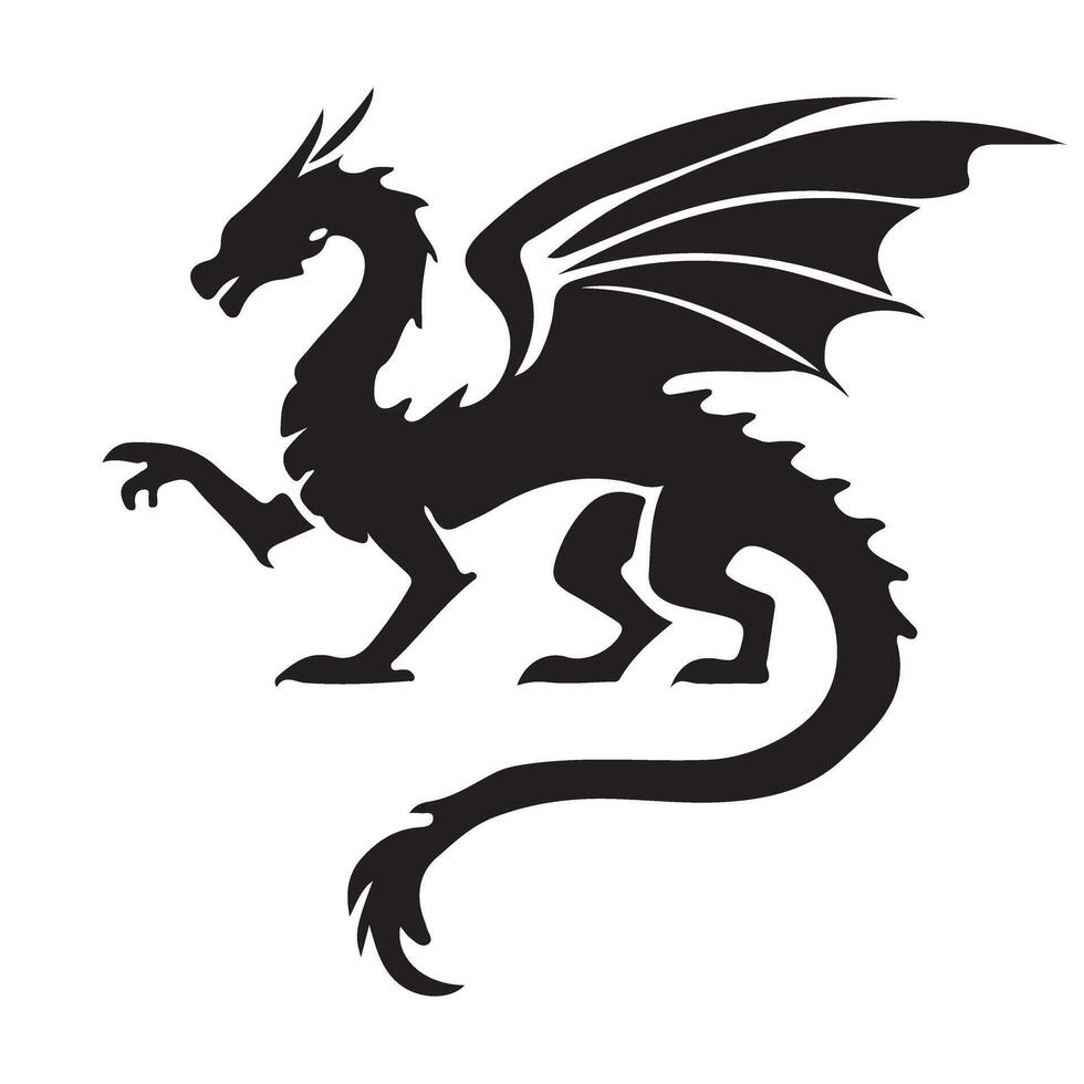 Magnificent Black Silhouette Dragon in a Regal Pose vector
