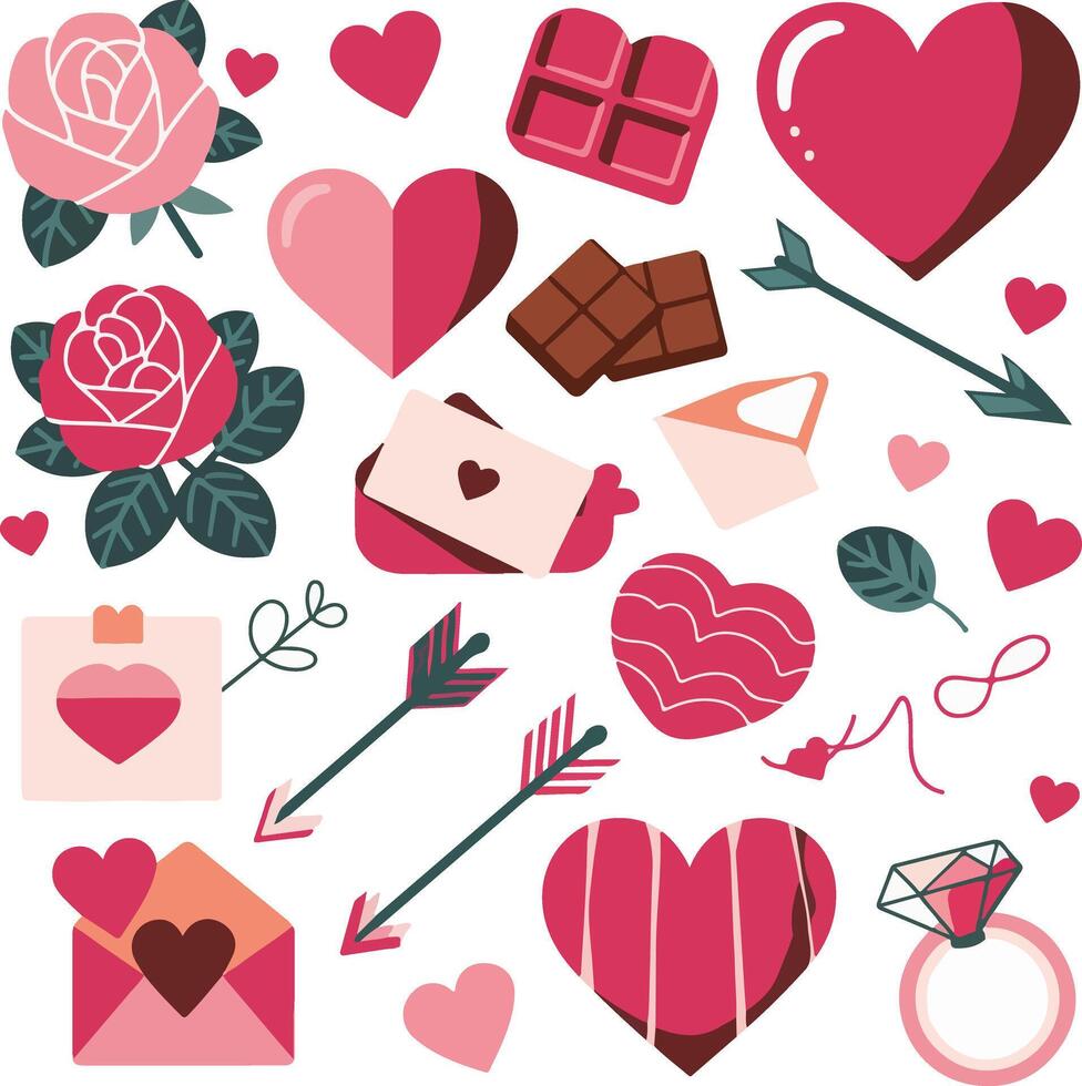 A seamless heart and rose pattern for Valentine's Day design, Romantic Valentine's Day Dessert Icons in Heart Shape vector