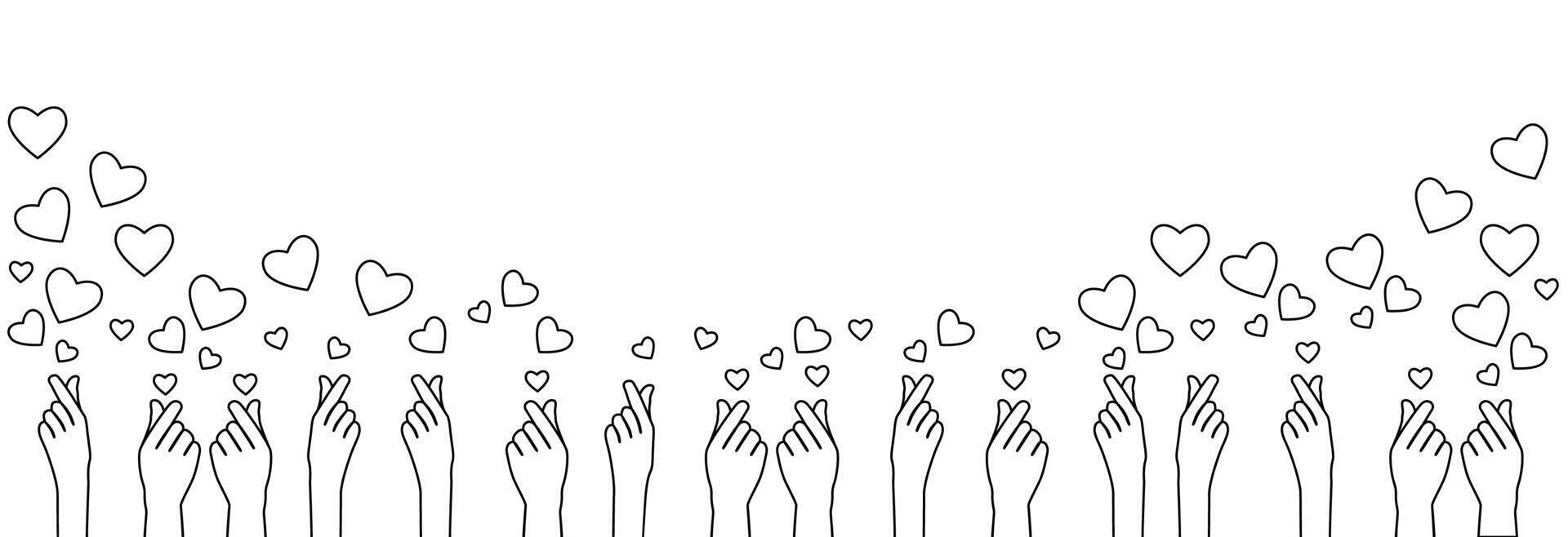 Many hands with a heart of love. vector