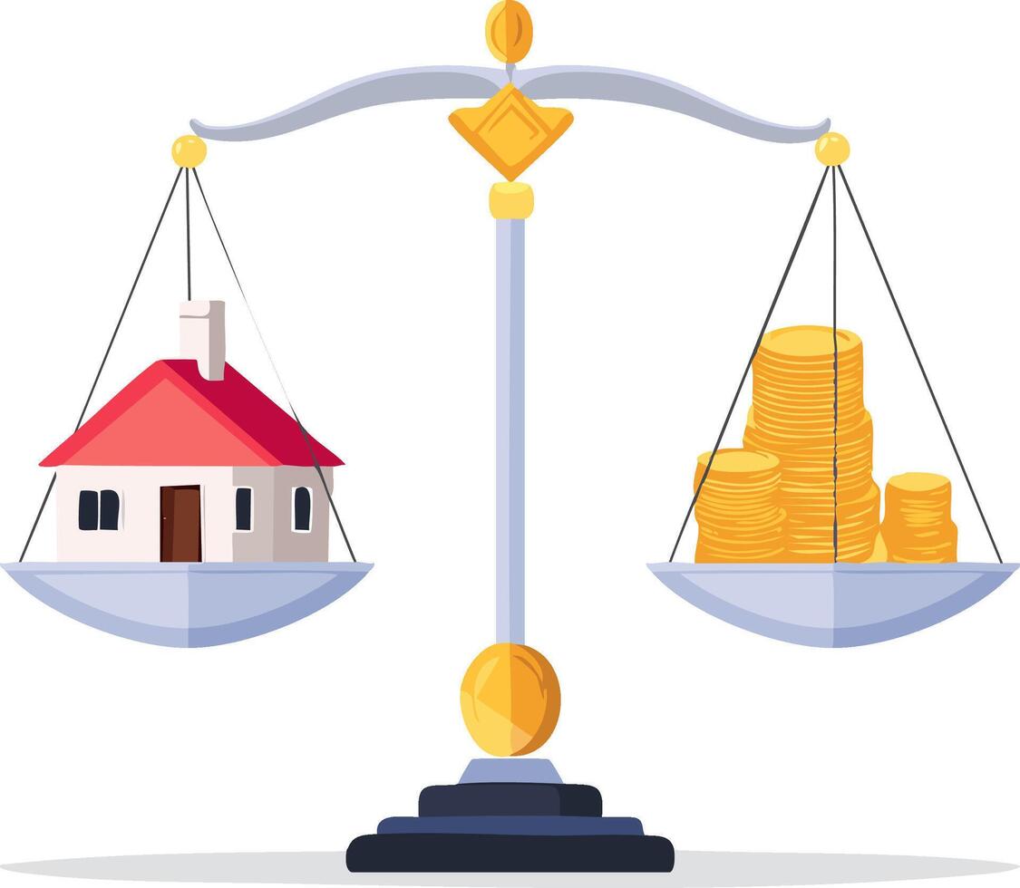 Scales Balancing Coins and a House vector
