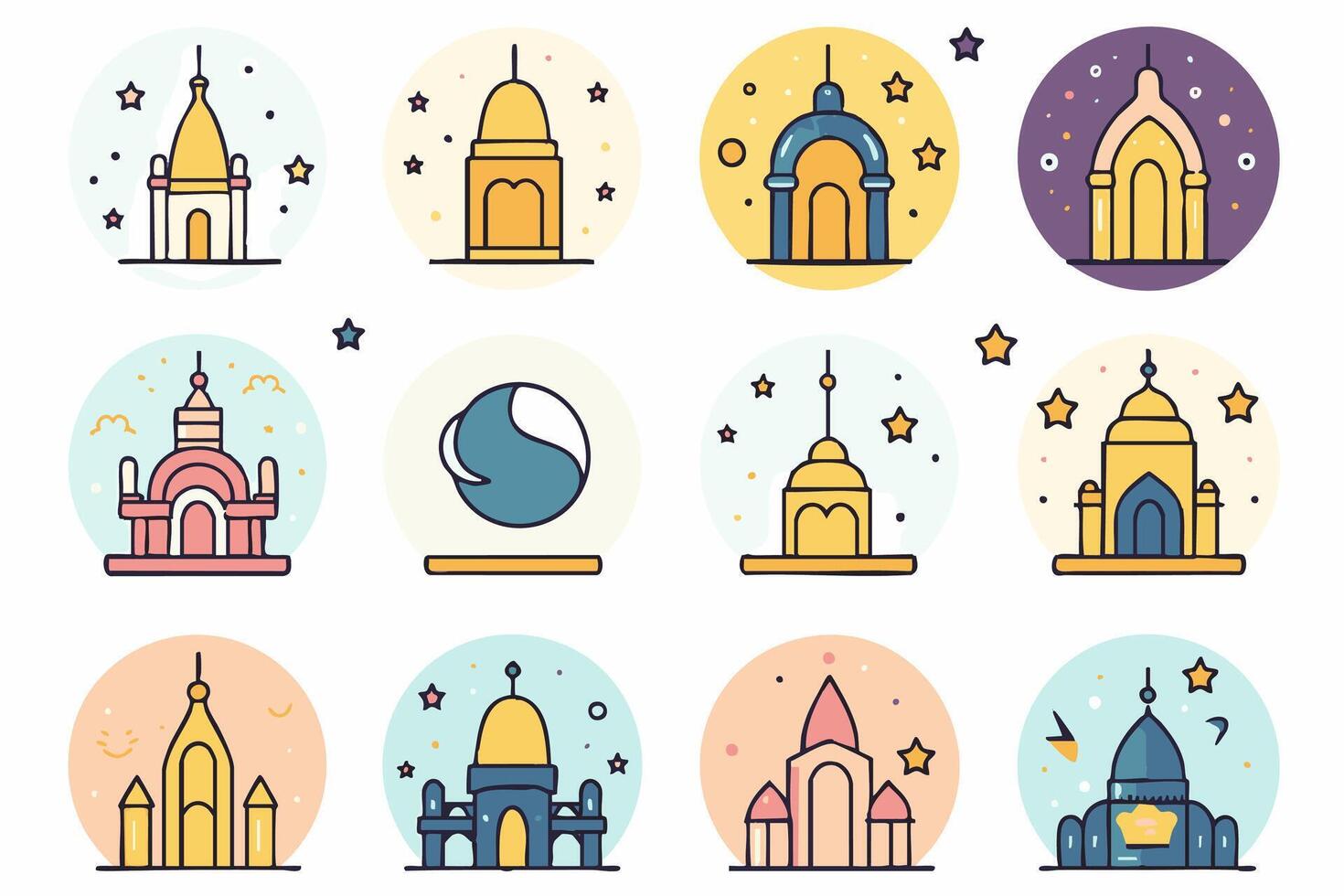 simple ine art mosque and moon vector