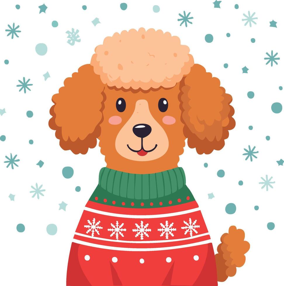 Cute Poodle with Christmas Sweater vector