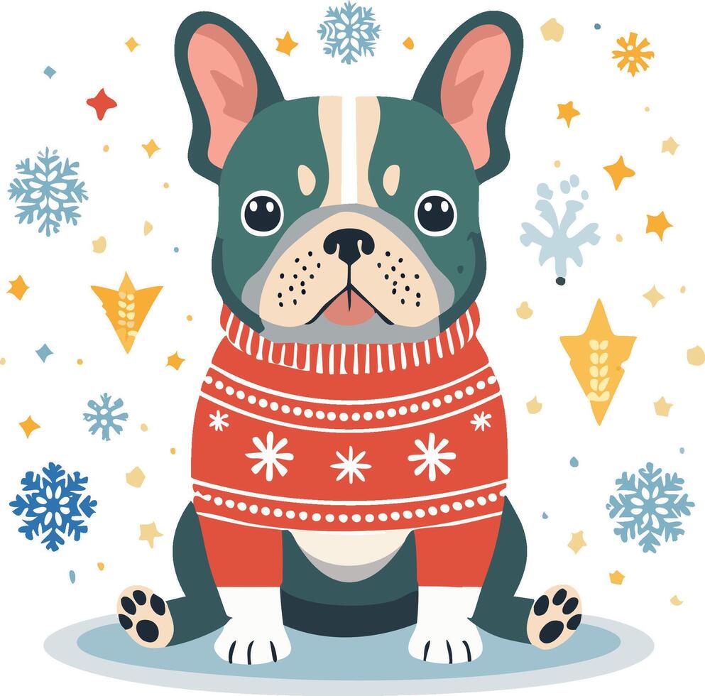 Cute French Bulldog with Christmas Sweater vector