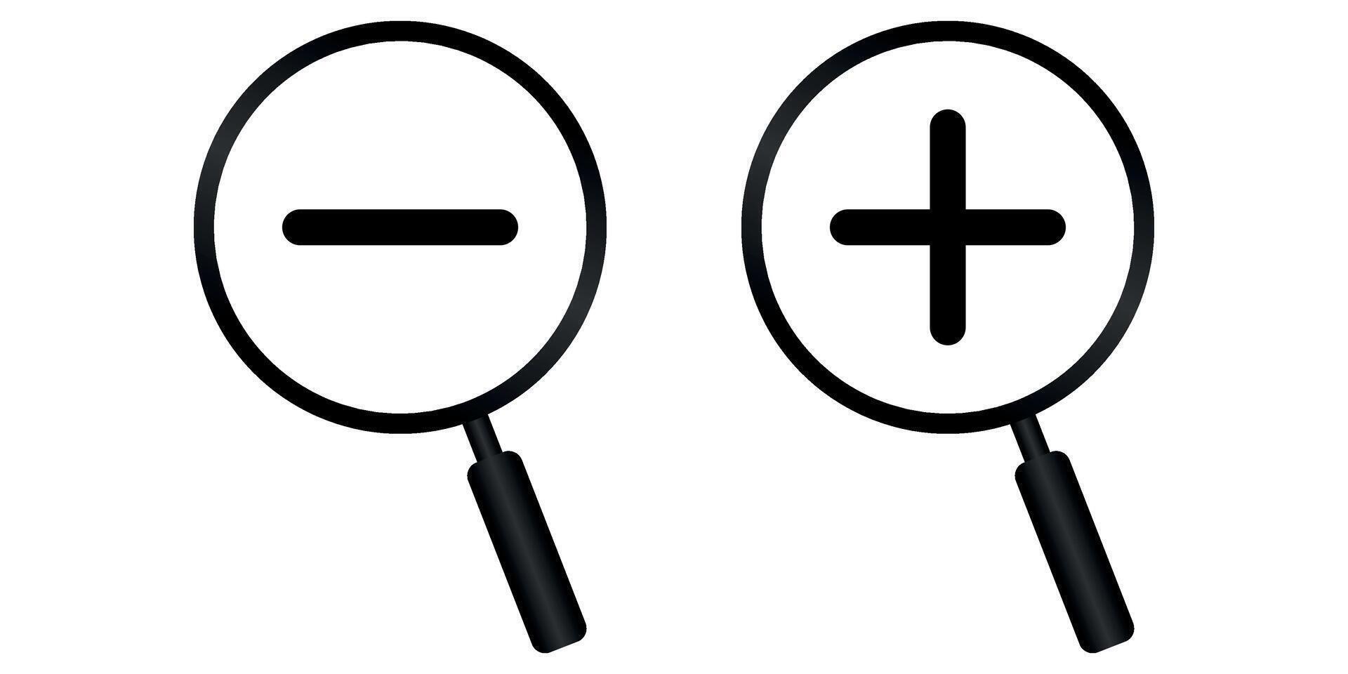 magnifying glass icon with plus and minus signs vector