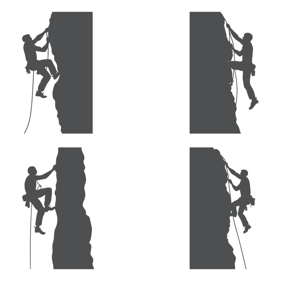 climbing mountain silhouette set for monochrome Hiking T shirt logo lavel badge design vector